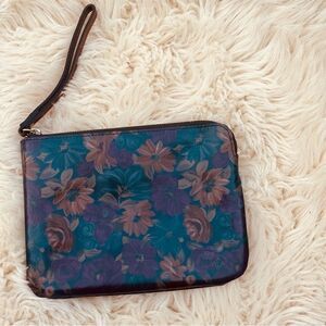Patricia Nash Blue and Brown Floral Clutch NWOT